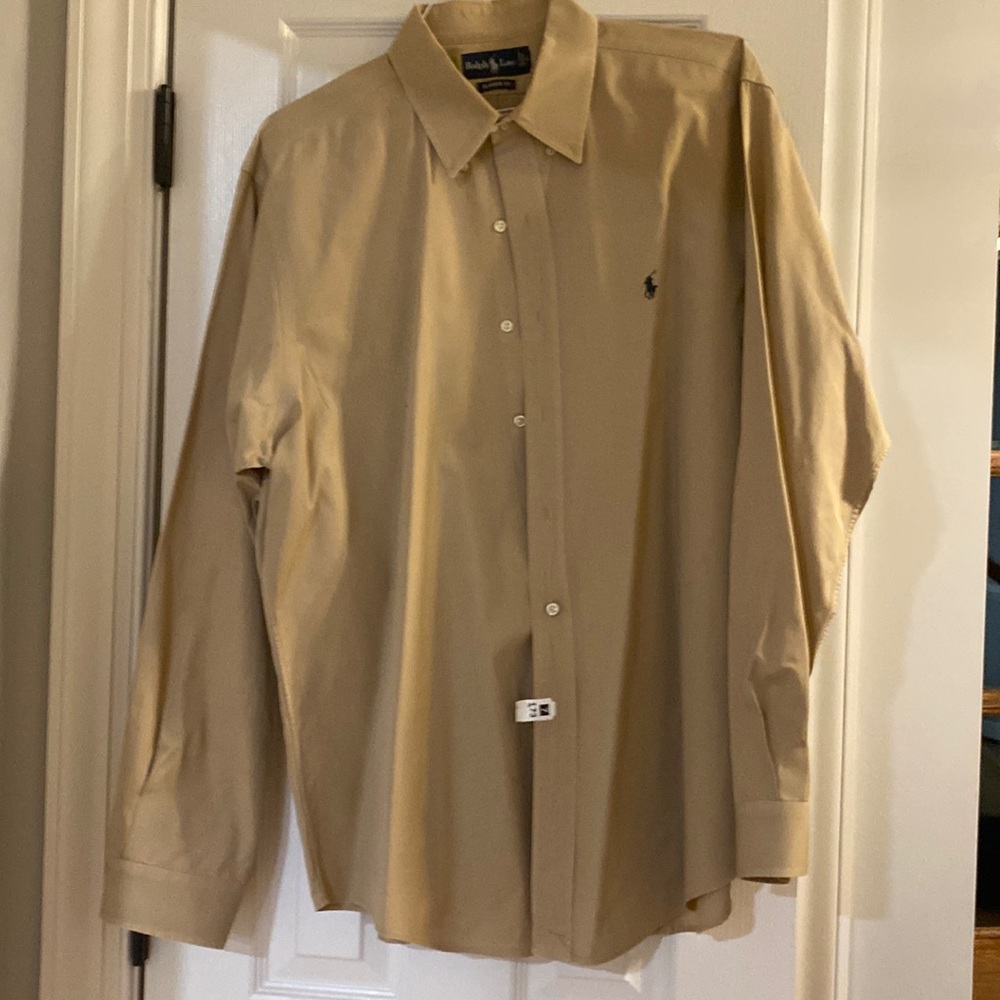 Khaki color Ralph Lauren Button up long sleeve shirt size XL.